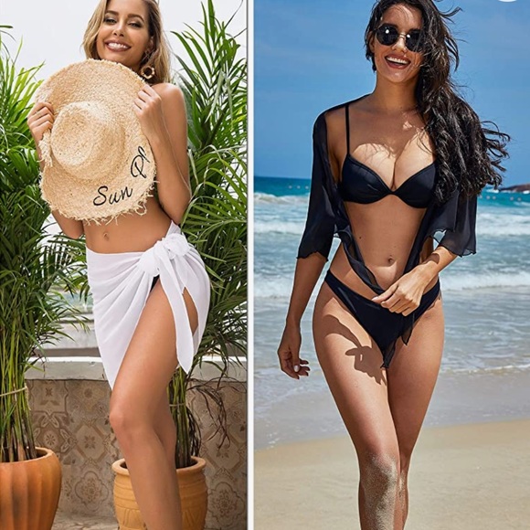 Pack of 2, Black and White cover up/wrap Sarong. NWT. - Picture 6 of 6